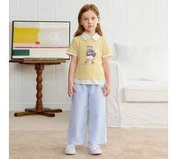Shein 1 pieza Pantalones flojos con estampado de rayas azul y blanco, estilo elegante de ciudad universitaria y decoración linda de perro, adecuado para reu