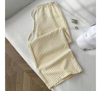 Shein 1 pieza Pantalones rectos de cintura elástica con cordón de tela arrugada de burbujas de estilo casual y romántico, de color amarillo, para ir al cole