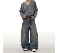 Shein 1 pieza Pantalones vaqueros casuales de la marca Justice Brother, pantalones anchos y sueltos versátiles y personalizados para hombres