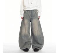 Shein 1 pieza Pantalones vaqueros de pierna de barril con estilo casual de hermano de justicia para hombres, lavado desgastado, ajuste holgado, pantalones a