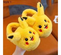 Shein 1 pieza/Pantuflas de algodón con diseño de Pikachu para otoño/invierno, pantuflas planas de peluche con diseño de dibujos animados, regalo de Navidad