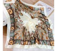 Shein 1 pieza Pañuelo cuadrado de satén de seda artificial de estilo bohemio de 90*90cm, hijab profesional, nuevo pañuelo cuadrado de mujer con estampado fl