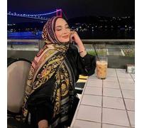 Shein 1 pieza Pañuelo/Hijab de estilo vintage, glamoroso y bohemio barroco, con estampado negro y dorado, apropiado para el uso diario como diadema para rop