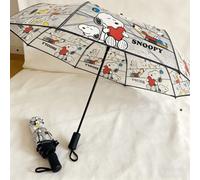Shein 1 pieza Paraguas plegable transparente con diseño de Snoopy, adecuado para mujeres y niñas, con un diseño de Snoopy llamativo y detalles de dibujos an