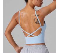 Shein 1 pieza Parte superior de tanque de entrenamiento corta y ajustada con espalda cruzada ajustable para mujer, sujetador deportivo de licra cómodo y aju