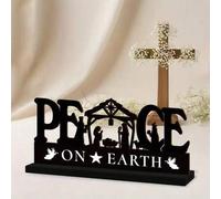 Shein 1 pieza "PAZ EN LA TIERRA" Decoración de madera con tema religioso - Incluye escena del pesebre con el Niño Jesús, elementos de ángeles, diseño de tex
