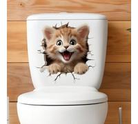 Shein 1 pieza Pegatina de asiento de inodoro de gato de dibujos animados 3D lindo, pegatina del tanque de agua del baño, se puede usar para la puerta del ba