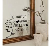 Shein 1 pieza Pegatina de espejo con letras de arte "TE QUIERO SANA BELLA YA ERES" de PVC, resistente al agua, extraíble para decoración de pared de dormito