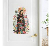 Shein 1 pieza Pegatina de pared con estatua de Nuestra Señora de Guadalupe, flores, luna, virgen maría orante para dormitorio de niños, habitación, sala de