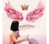 Shein 1 pieza Pegatina de pared de alas de ángel rosa, adecuada para decorar el cabecero, fondo de pared de dormitorio de niñas, hecha de material de PVC, a