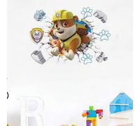 Shein 1 pieza Pegatina de pared de cachorro de dibujos animados con temática de Paw Patrol en ropa amarilla, pegatina de PVC resistente al agua, pegatina au
