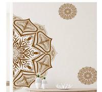 Shein 1 pieza Pegatina de pared de flor de mandala dorada de PVC, póster de arte de pared decorativo autoadhesivo para dormitorio, sala de estar, estudio de