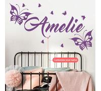 Shein 1 pieza Pegatina de pared de mariposa morada de dibujos animados, Vinilo personalizable con texto, Personaliza tu firma, Crea tu propio espacio, Decor