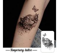 Shein 1 pieza Pegatina de tatuaje temporal con patrón de boceto en negro y gris de un guepardo interactuando con una mariposa, con diseño de tatuaje realist