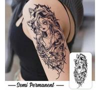 Shein 1 pieza Pegatina de tatuaje temporal con patrón de chica medusa de puntos oscuros herbales, diseño de tatuaje falso realista, ideal para viajes, festi
