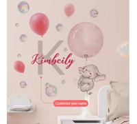 Shein 1 pieza Pegatina decorativa de pared desmontable con dibujos animados de elefante, globo aerostático, arcoíris y sol, texto personalizado para crear t