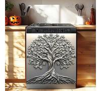 Shein 1 pieza Pegatina magnética plana en 2D con árbol de la vida plateado para la puerta del lavavajillas - Resistente al agua, fácil de limpiar, reutiliza