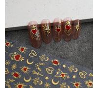 Shein 1 pieza Pegatinas de arte de uñas 3D con corazón dorado en relieve, estrellas holográficas Y2K, sol y estrellas, calcomanías DIY para decoración de ma