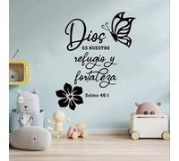 Shein 1 pieza Pegatinas de pared cristianas de la Biblia en español "Jesús es nuestro refugio y fortaleza", Salmo, pegatinas de pared con mariposa, pegatina