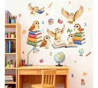 Shein 1 pieza Pegatinas de pared educativas de búho para habitación de niños - Libros ABC Globo Decoración de guardería - Calcomanías de pared inspiradoras