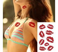 Shein 1 pieza Pegatinas de tatuaje con patrón de labios, tatuajes temporales a prueba de agua con labios rojos para mujeres y hombres, tatuajes falsos para