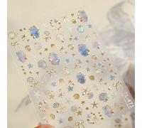 Shein 1 pieza Pegatinas de uñas de lujo de verano 5D con conchas marinas, decoración de arte de uñas con estrella de mar y caballito de mar de abalón aurora