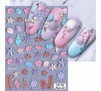 Shein 1 pieza Pegatinas de uñas del mundo oceánico de verano, Criaturas submarinas con conchas marinas en 5D en relieve, Adecuado para uso personal DIY y sa
