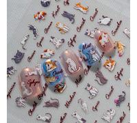 Shein 1 pieza Pegatinas de uñas estilo acuarela curativo 6D 3D Enciclopedia de gatos, incluye ilustraciones de razas de gatos Abisinio, Ragdoll, Persa, Siam