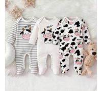 Shein 1 pieza Pelele con pies de manga larga con estampado de vaca de dibujos animados acogedor y curativo para recién nacidos unisex, caja sorpresa de entr