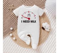 Shein 1 pieza Pelele de bebé con estampado "I NEED MIKE", cuello redondo, manga corta y pies, cómodo y transpirable, adecuado para bebés de 0 a 9 meses para