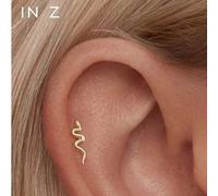 Shein 1 pieza Pendiente de labio plano de serpiente de plata de ley 925 chapada en oro | Pendiente pequeño delicado | Pendiente apilable | Pendiente de serp