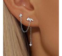 Shein 1 pieza Pendiente de plata de ley 925 con ajuste de garra y borla larga para cartílago y hélice, joyería para mujer para uso diario, boda, fiesta, com