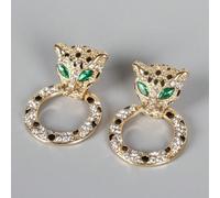Shein 1 pieza Pendientes con cabeza de leopardo de cristal de esmeralda y llenos de cristales de moda, elegantes pendientes colgantes adecuados para mujeres