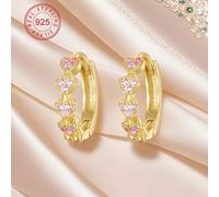Shein 1 pieza Pendientes de aro con corazón de plata esterlina 925 hipoalergénica, incrustada con circonia rosa, delicada y pequeña, regalo para niñas, amig