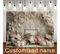 Shein 1 Pieza Personalizable con Nombre, Mi Primera Comunión, Fondo Blanco, Diseño de Fondo Grabado con Cruz Blanca y Flores Rosadas, Personalizado con Nomb