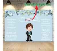 Shein 1 pieza Personalizable Mi Primera Decoración de fondo para Pascua - Fondo de fotografía floral azul claro para Primera Comunión, Decoraciones personal