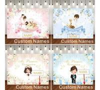 Shein 1 pieza Personalizada "Mi primer fondo floral pastel Biblia Cruz Cáliz" Diseño de nombre personalizado Decoración, Adecuado para despedida de soltera,