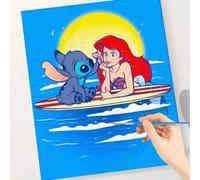 Shein 1 Pieza Pintura a mano para adulto Kit Digital, 50x40cm/19.68x15.75 pulgadas, Disney Stitch y Sirenita, Kit Digital DIY Conjunto de manualidades para