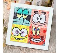 Shein 1 pieza Pintura de diamantes de Bob Esponja con marco, hecha a mano. Muy adecuada para festivales, fans, escuelas y regalos, útiles escolares, suminis