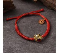 Shein 1 pieza Pintura de estilo chino del Año Nuevo con moneda de cobre del Maneki-Neko, colgante con pulsera trenzada roja, adecuado para mujeres, uso diar