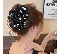 Shein 1 pieza Pinza de pelo con lazo grande de satén a lunares blanco y negro, pinza de pelo grande vintage con diseño floral de tiburón para mujer, accesor