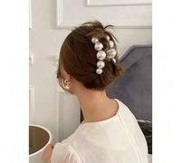 Shein 1 pieza Pinza de pelo de mujer de 10,5 cm/4,13 pulgadas de perla grande de plástico, moda versátil elegante y simple de un solo color, adecuada para s