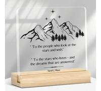 Shein 1 pieza Placa de escritorio de acrílico inspirada en ACOTAR con cita de Sarah J. Maas - Diseño minimalista de montaña y cielo estrellado, decoración m