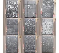 Shein 1 pieza Placa de impresión de arte de uñas, 30 patrones, plantillas de arte de uñas a cuadros y geométricas, placa de estampado de metal, adecuada par