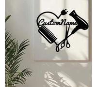 Shein 1 pieza Placa de nombre personalizada para estilista, letrero de metal para salón de belleza, decoración de pared de metal personalizada para estilist