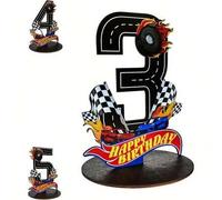 Shein 1 pieza Placa de número de coche de carreras de madera (1-9), tema de coche de carreras de 7 pulgadas, adecuado para fiesta de cumpleaños, decoración