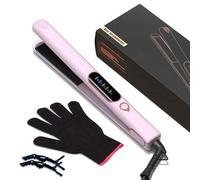 Shein 1 Pieza Plancha de pelo con calentador PTC 2 en 1 alisador y rizador con 1 guante y 2 pinzas para el cabello