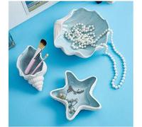 Shein 1 pieza Plato de cerámica para almacenamiento de joyas, bandeja de exhibición con forma de estrella de mar y concha marina, vitrina de lujo para exhib