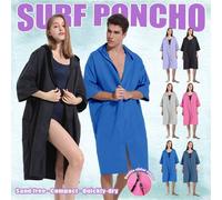 Shein 1 Pieza Poncho de surf con capucha, toalla de playa sin arena y compacta fácil de llevar, material de gamuza de secado rápido con cremallera de doble