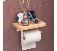 Shein 1 pieza Portarrollos de papel higiénico de madera montado en la pared con estante, dispensador de papel higiénico autoadhesivo, marco de metal, estant
